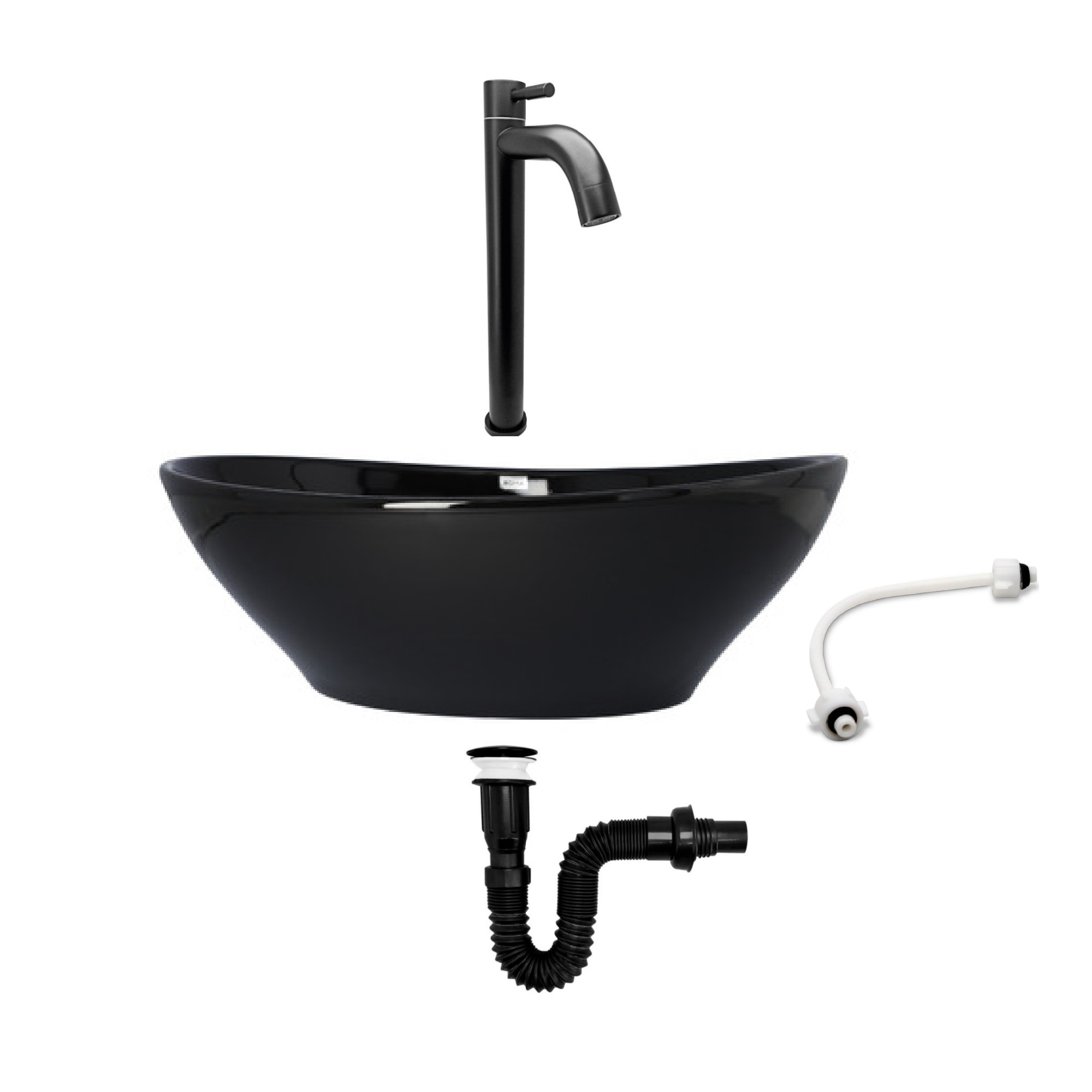 Combo Lavamanos Negro + Griferia Agua Fria + Accesorios C753