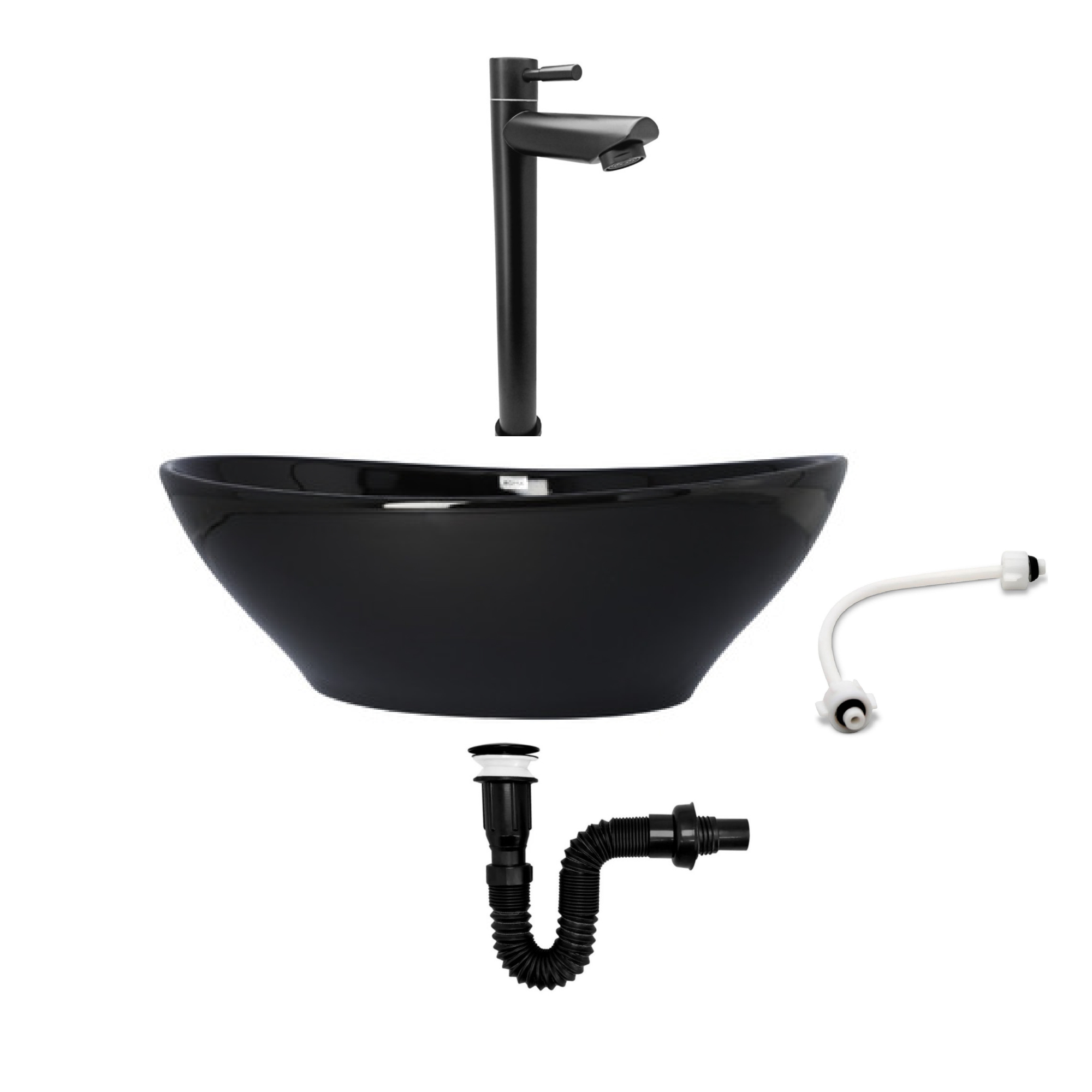 Combo Lavamanos Negro + Griferia Agua Fria + Accesorios C754