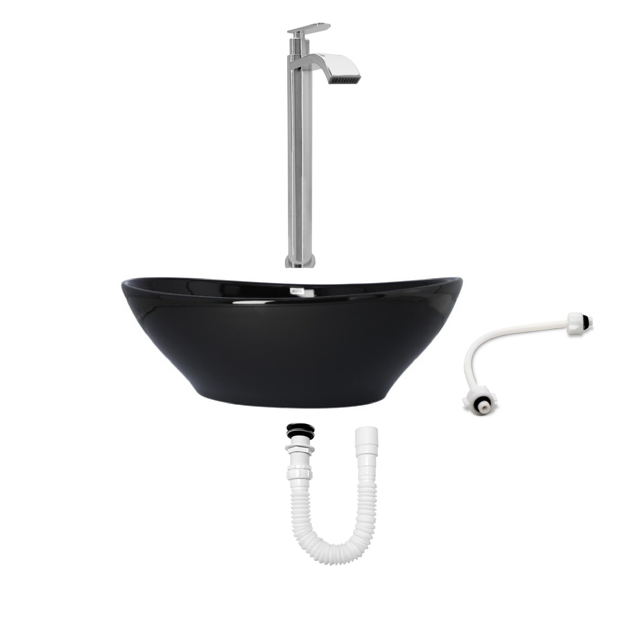 Combo Lavamanos Negro + Griferia Agua Fria + Accesorios C755