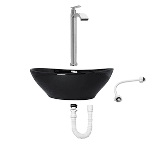 Combo Lavamanos Negro + Griferia Agua Fria + Accesorios C755