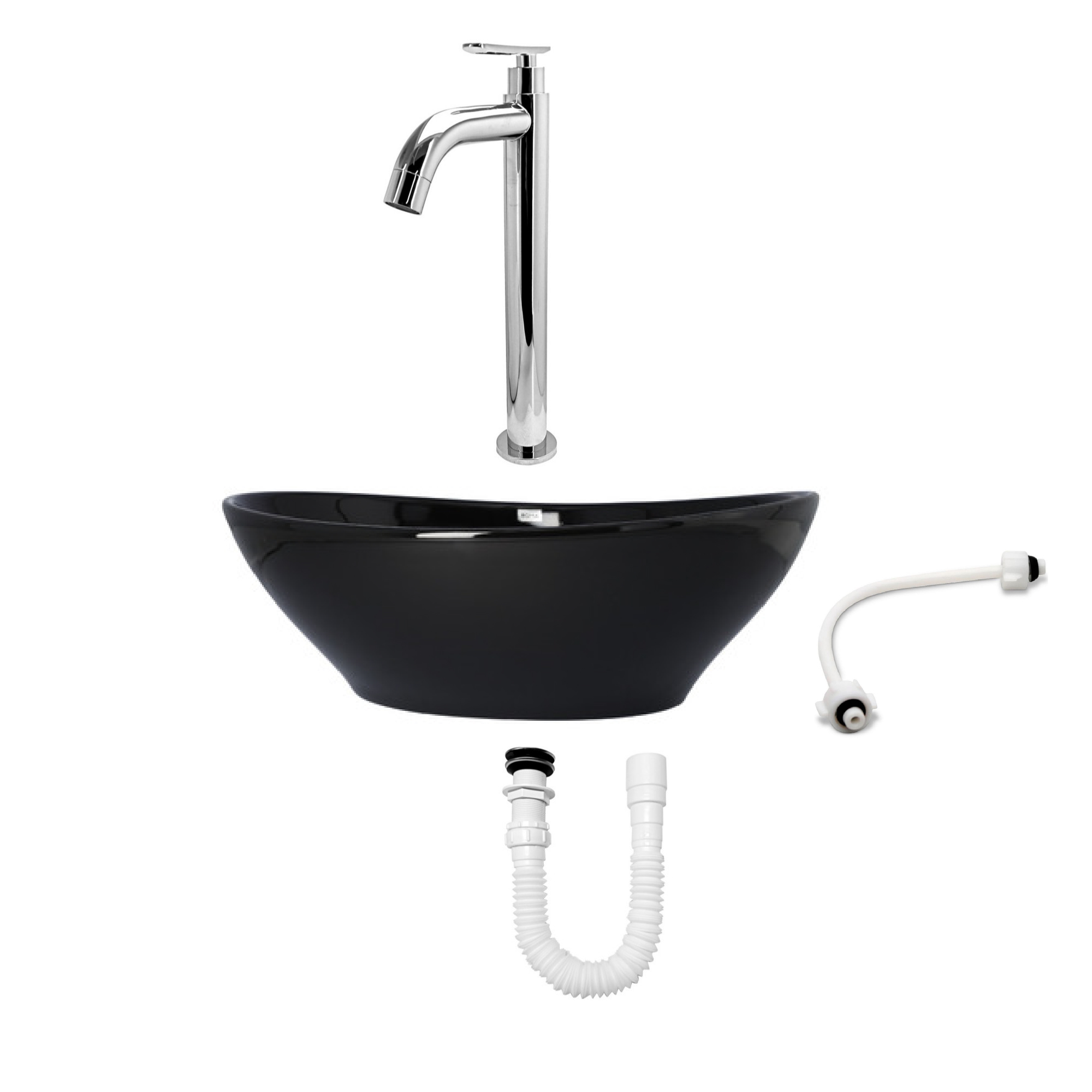 Combo Lavamanos Negro + Griferia Agua Fria + Accesorios C756