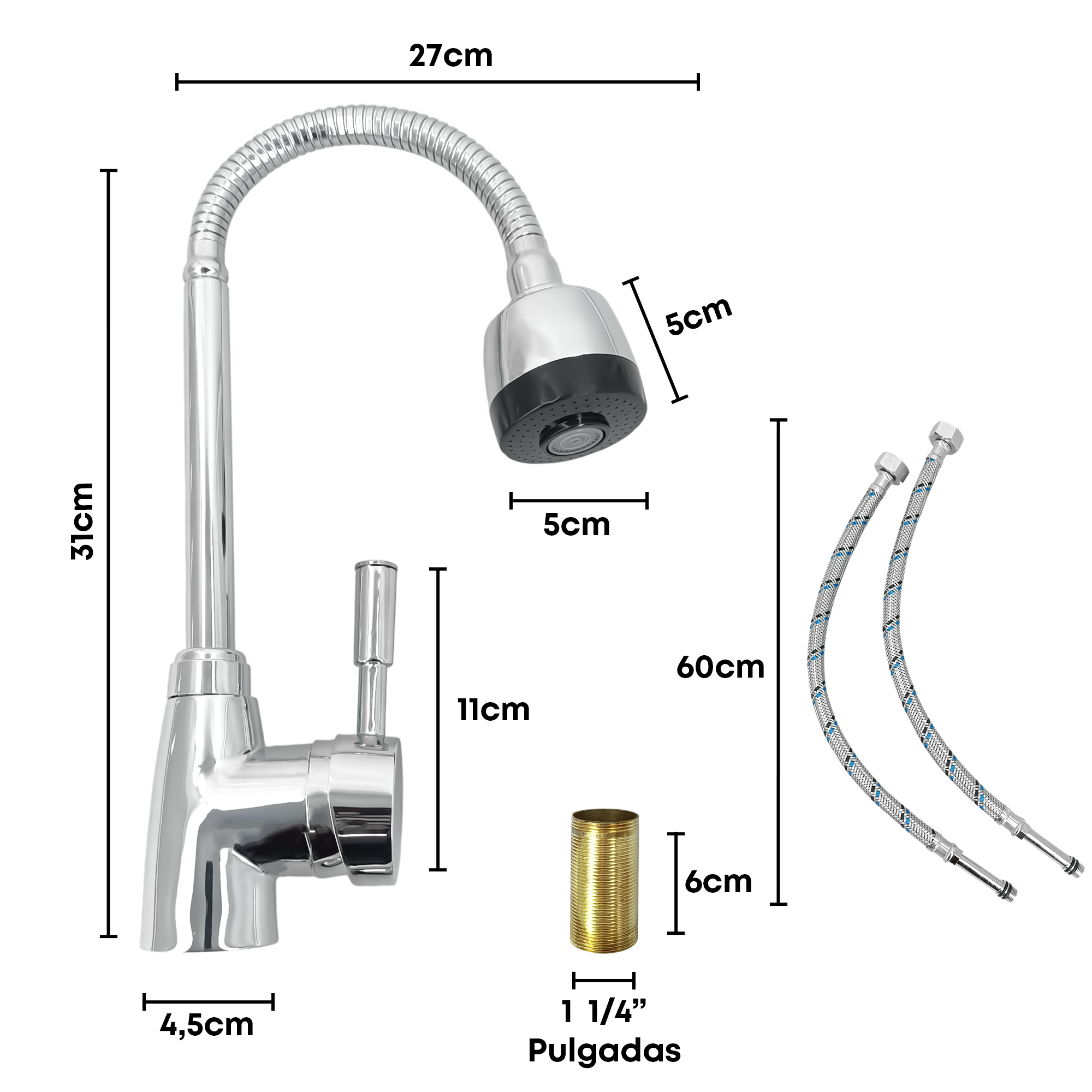 Griferia Cocina California Flexible Mezclador Cromado
