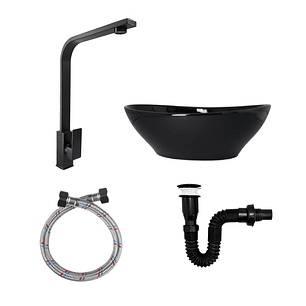 Combo Lavamanos Y Griferia De Lujo Negro C879