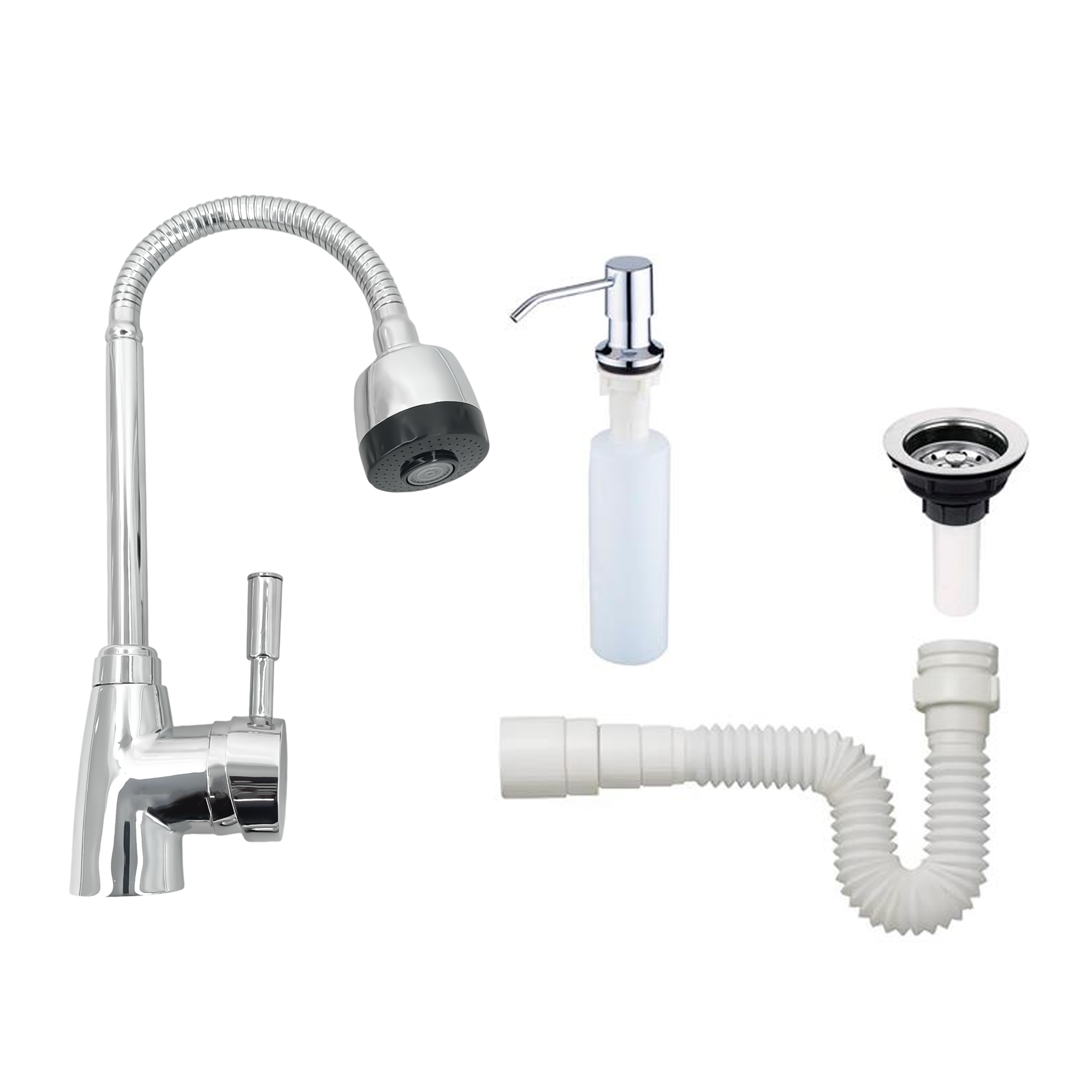 Combo Griferia + Dispensador Jabon Uso Mixto Mezclador