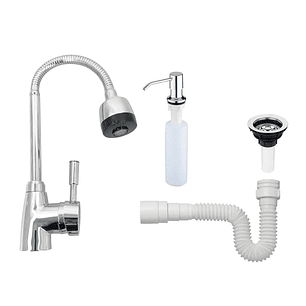 Combo Griferia + Dispensador Jabon Uso Mixto Mezclador