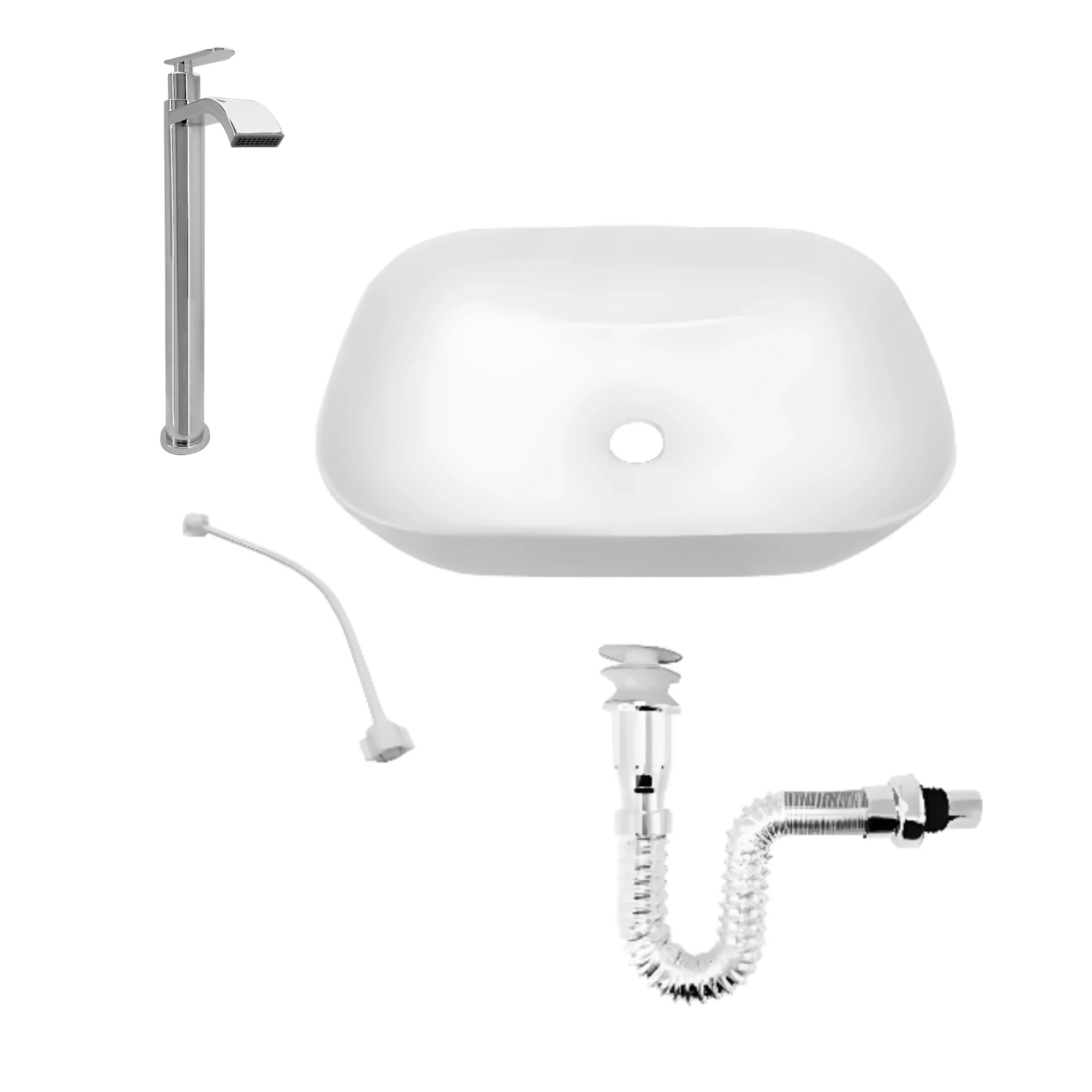 Combo Lavamanos Blanco + Grifería Agua Fría + Push + Acople