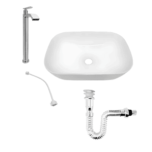 Combo Lavamanos Blanco + Grifería Agua Fría + Push + Acople