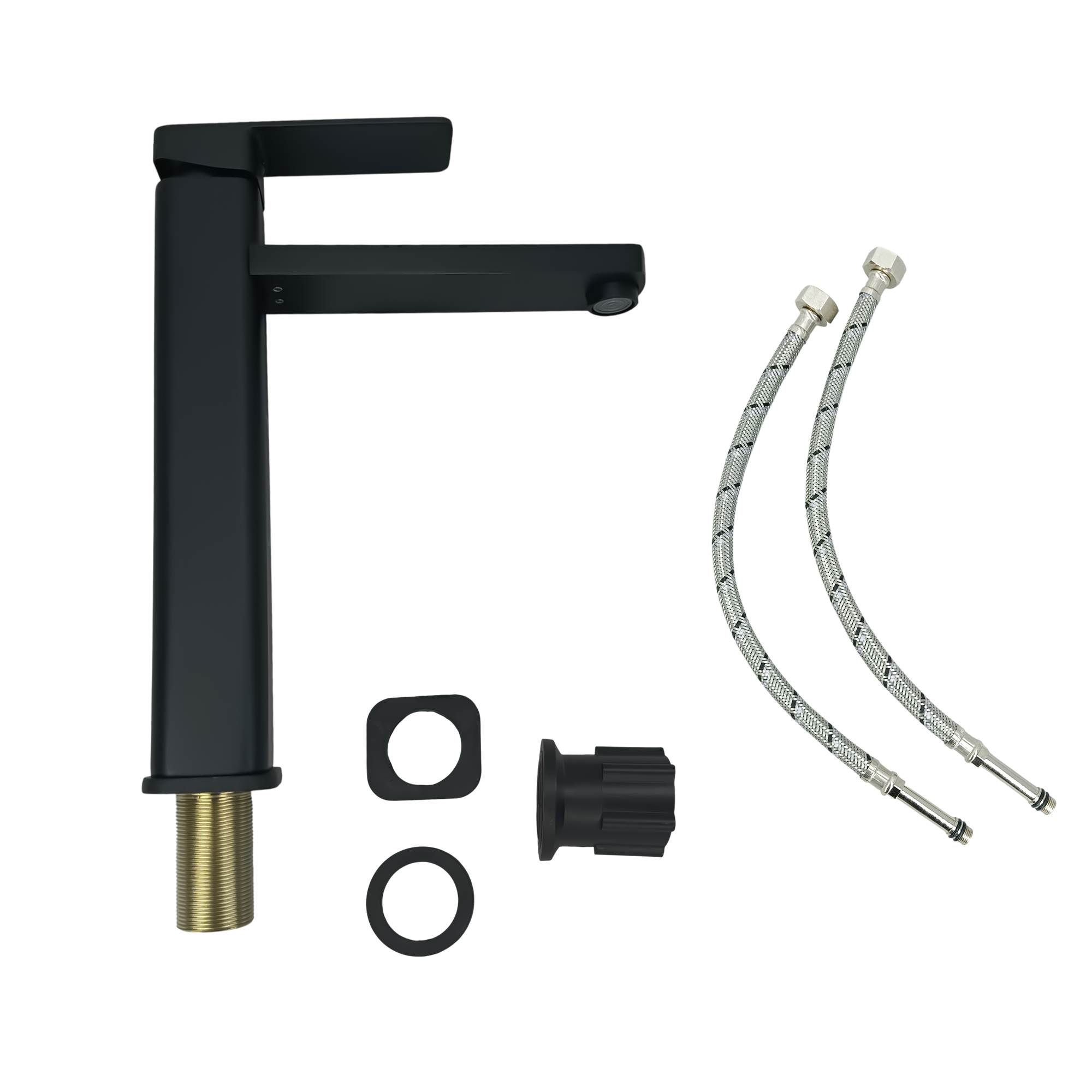 Grifería Lavamanos Poste Alto Mezclador Pico Plano Negro