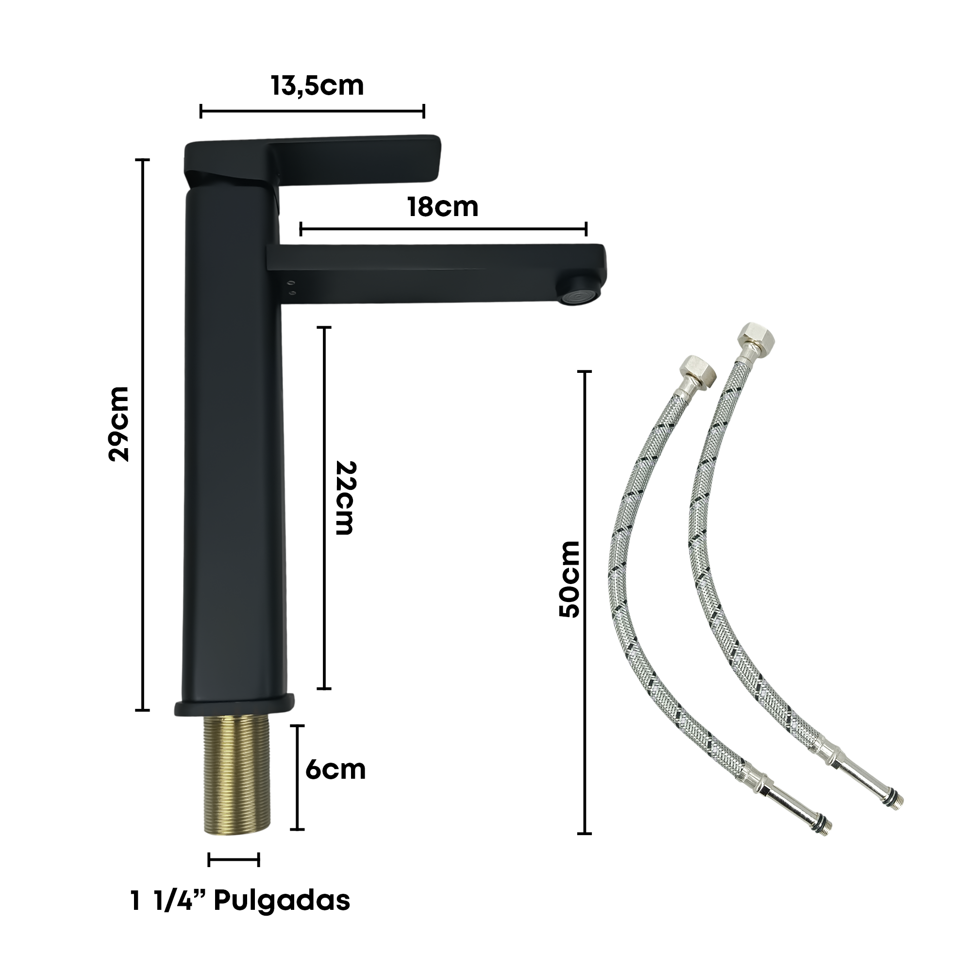 Grifería Lavamanos Poste Alto Mezclador Pico Plano Negro