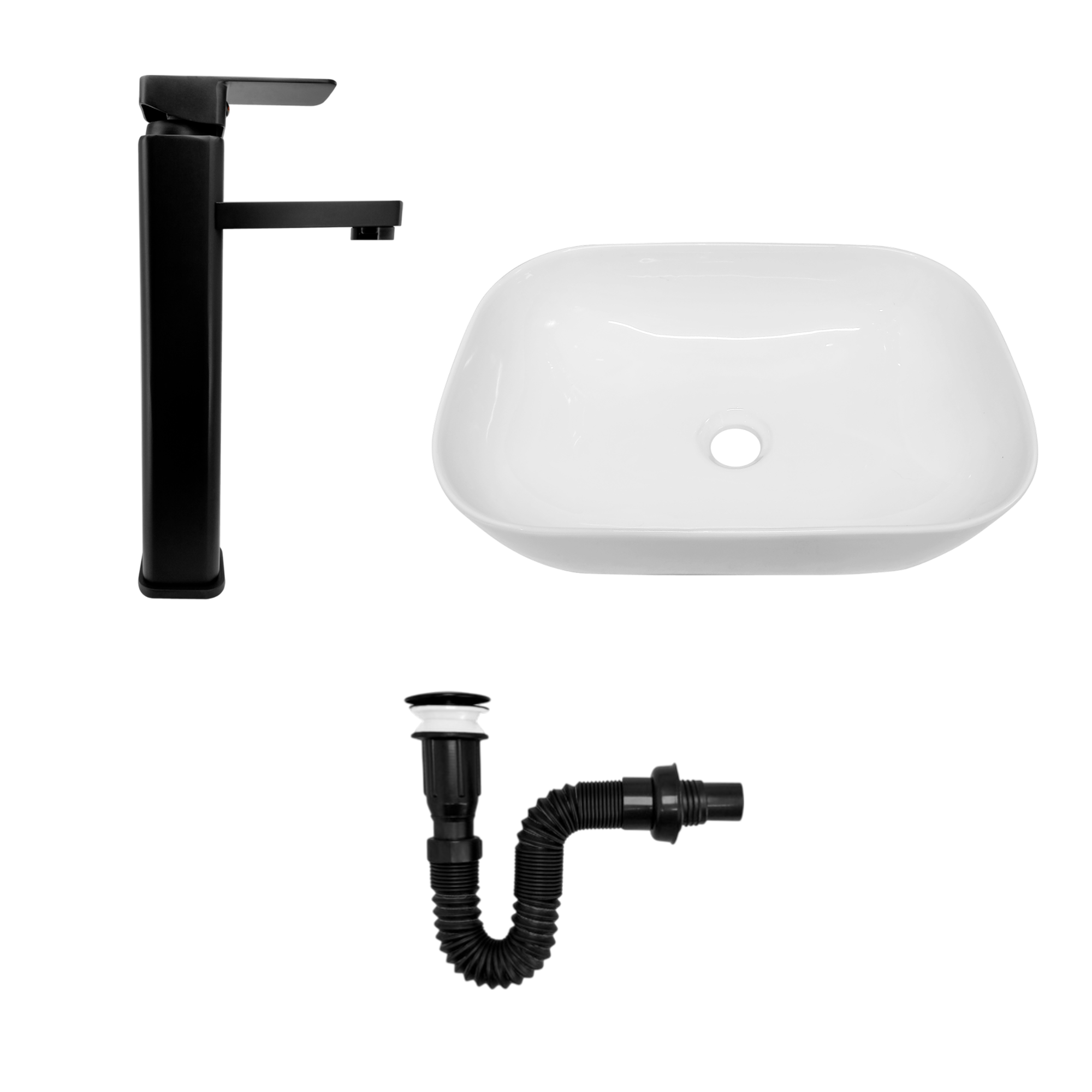 Combo Lavamanos y Grifería de Lujo Negro C1278