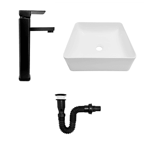 Combo Lavamanos y Grifería de Lujo Negro C1279