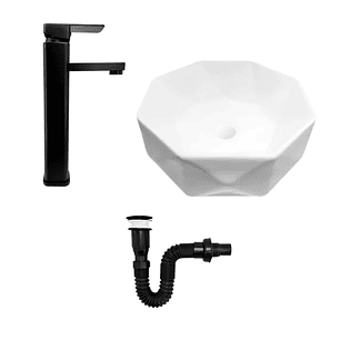 Combo Lavamanos y Grifería de Lujo Negro C1280