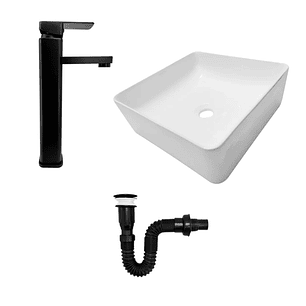 Combo Lavamanos y Grifería de Lujo Negro C1281