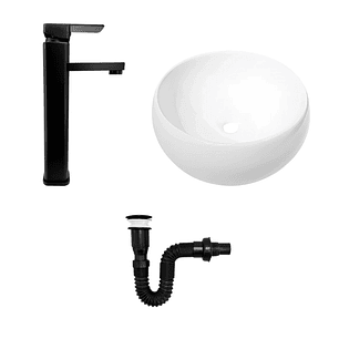 Combo Lavamanos y Grifería de Lujo Negro C1282