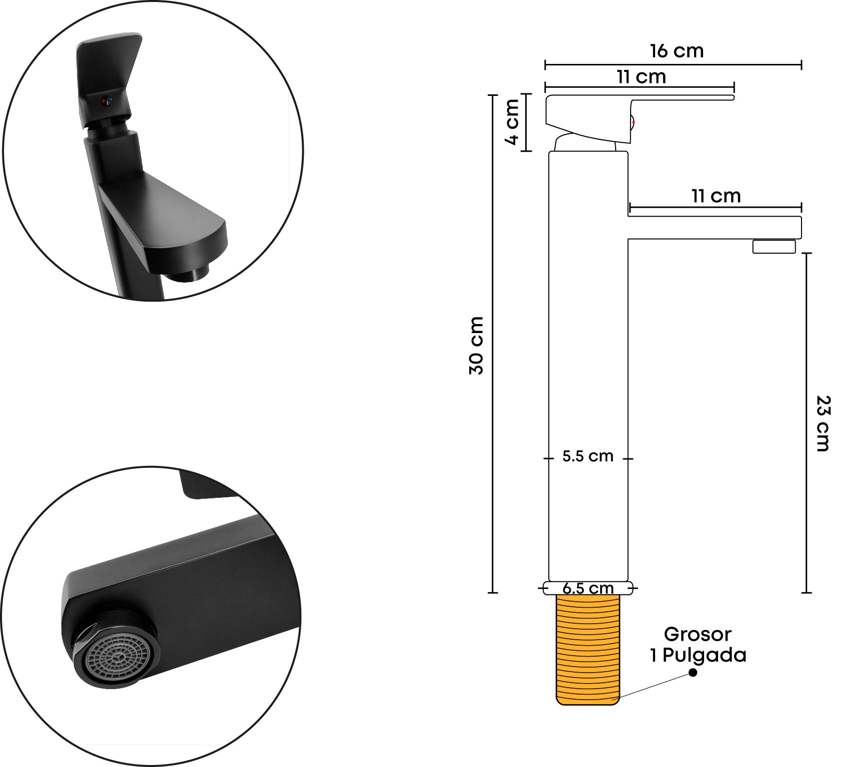 Combo Lavamanos y Grifería de Lujo Negro C1283