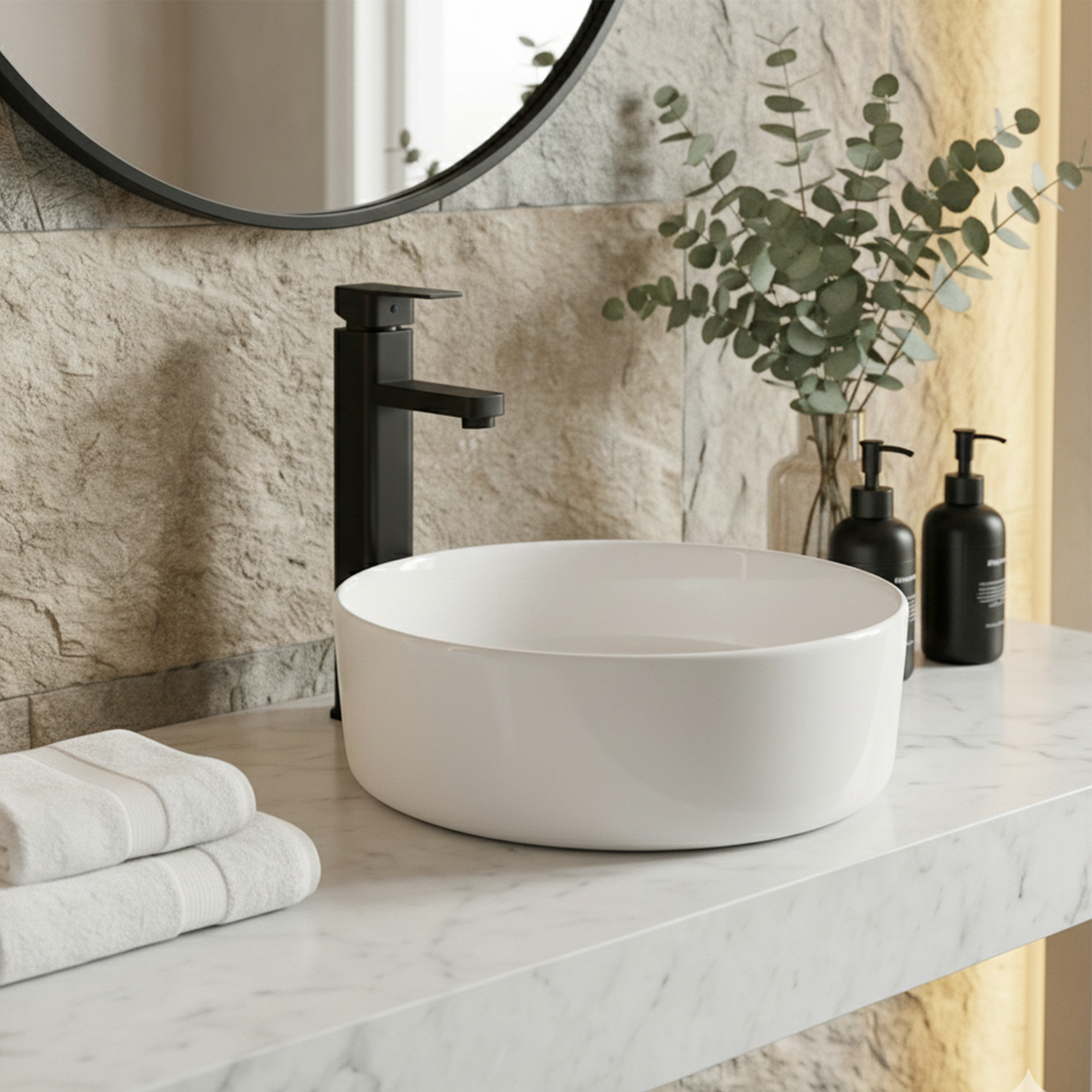 Combo Lavamanos y Grifería de Lujo Negro C1283