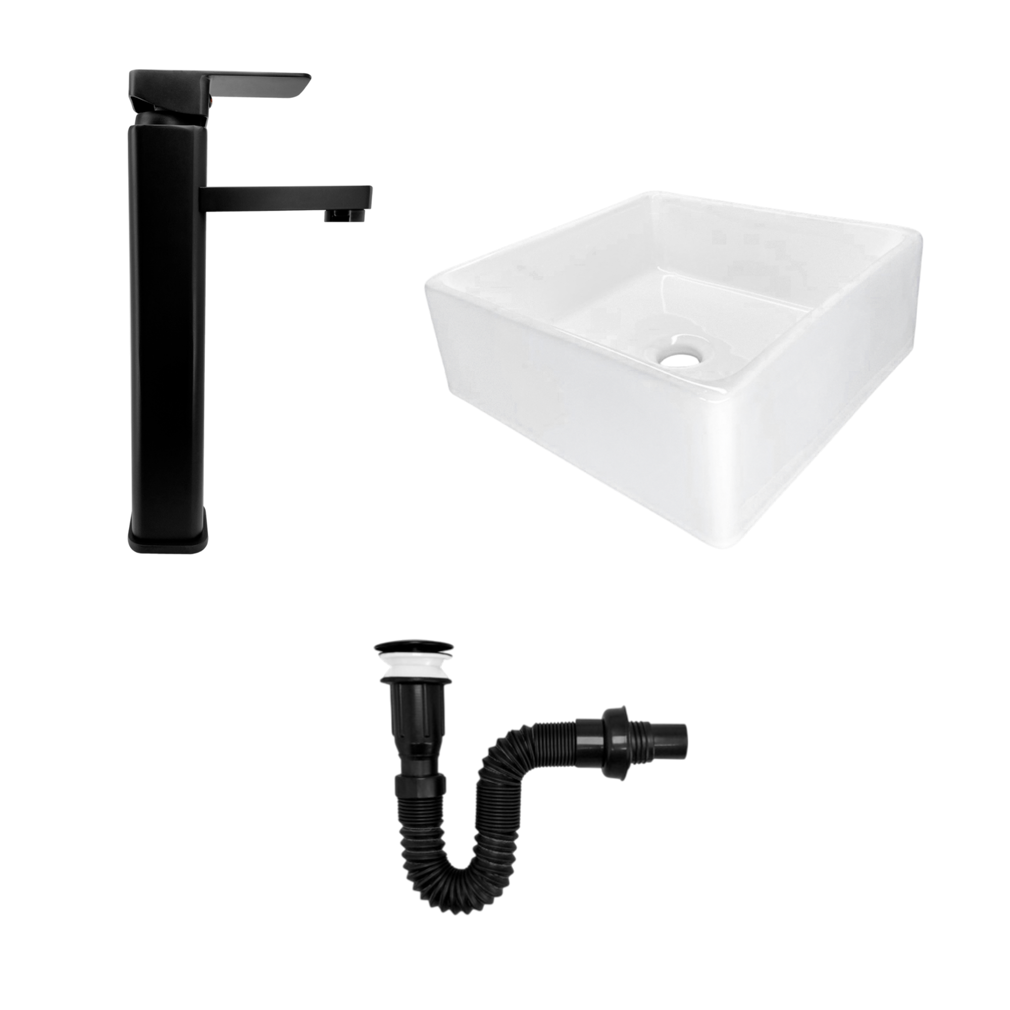 Combo Lavamanos y Grifería de Lujo Negro C1284