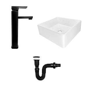 Combo Lavamanos y Grifería de Lujo Negro C1284