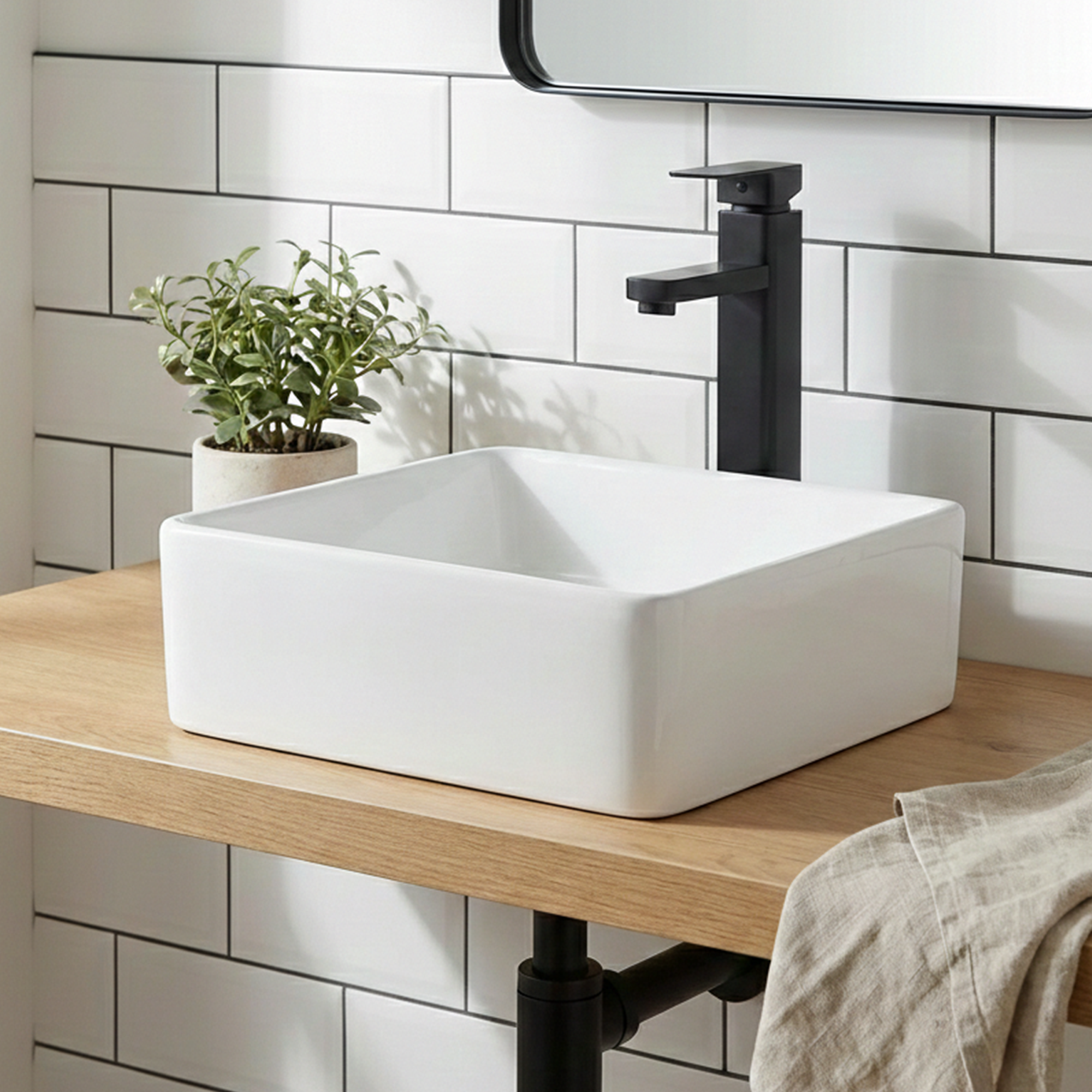 Combo Lavamanos y Grifería de Lujo Negro C1284