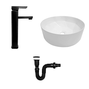 Combo Lavamanos y Grifería de Lujo Negro C1285