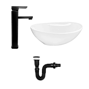 Combo Lavamanos y Grifería de Lujo Negro C1287