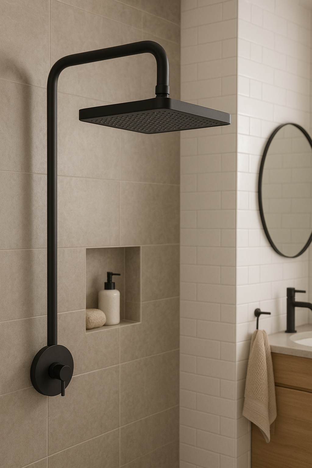 Cabezal Ducha Negro Cuadrada Negro Mate