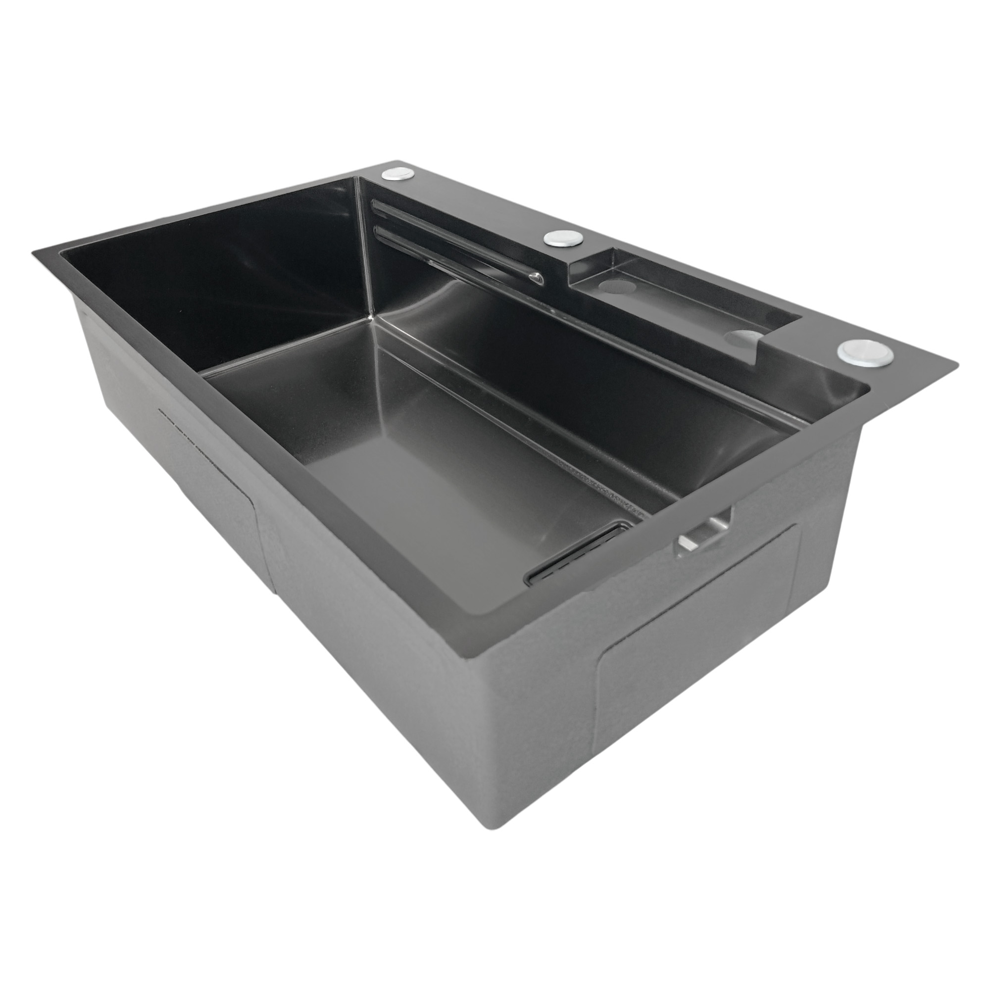 Lavaplatos Negro Acero Inox Con Grifería + Accesorios