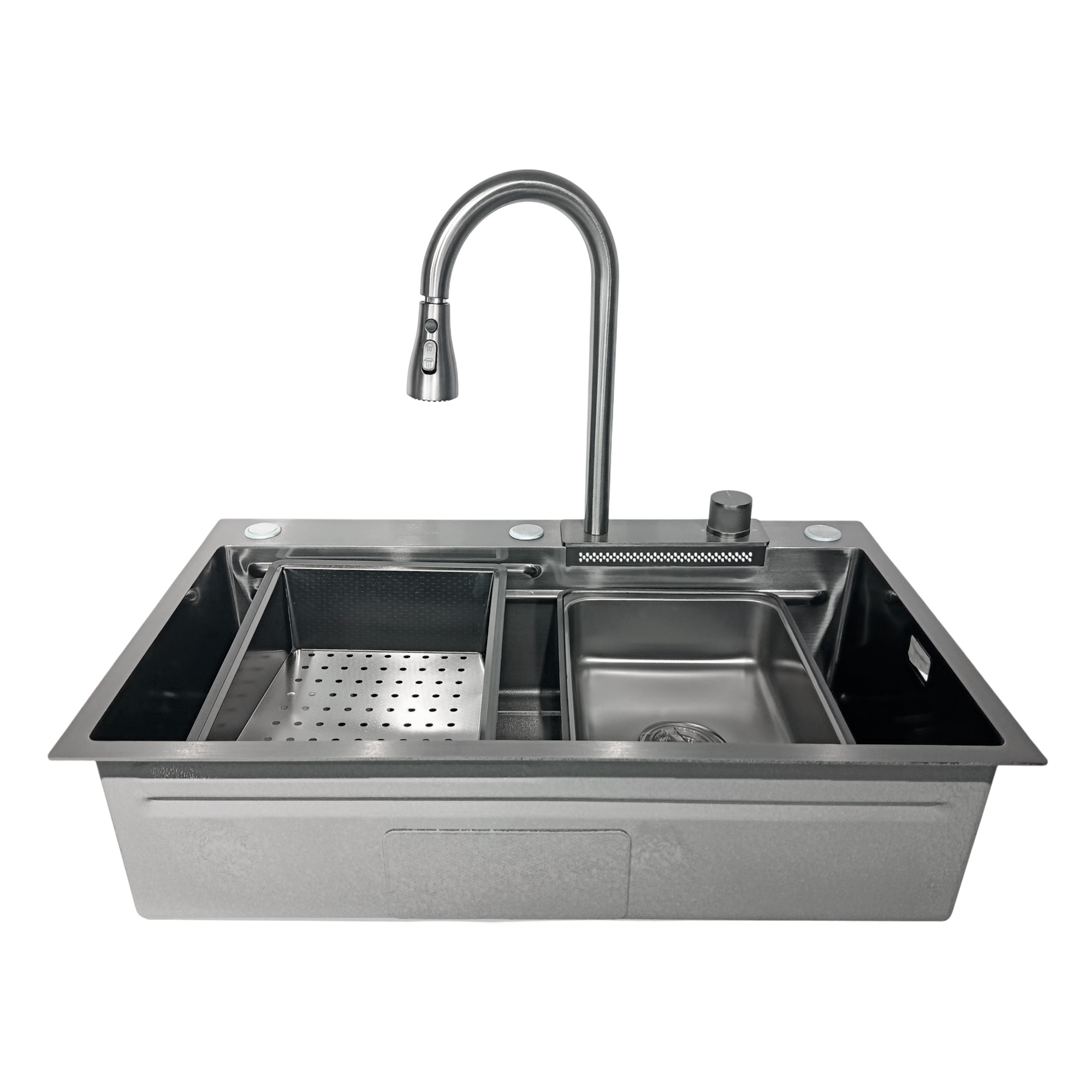 Lavaplatos Negro Acero Inox Con Grifería + Accesorios