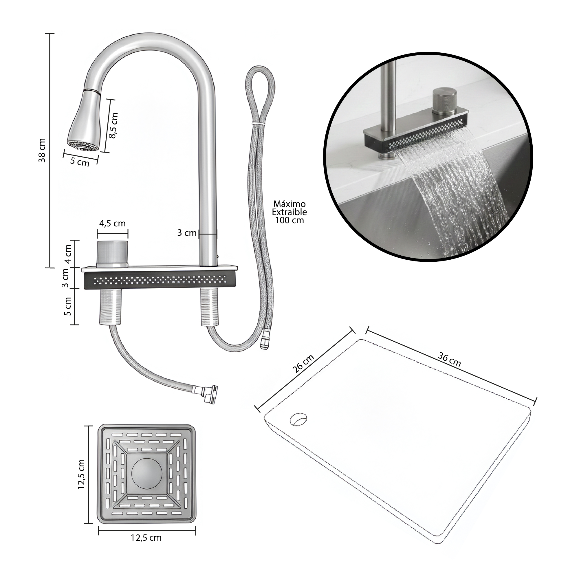Lavaplatos Negro Acero Inox Con Grifería + Accesorios