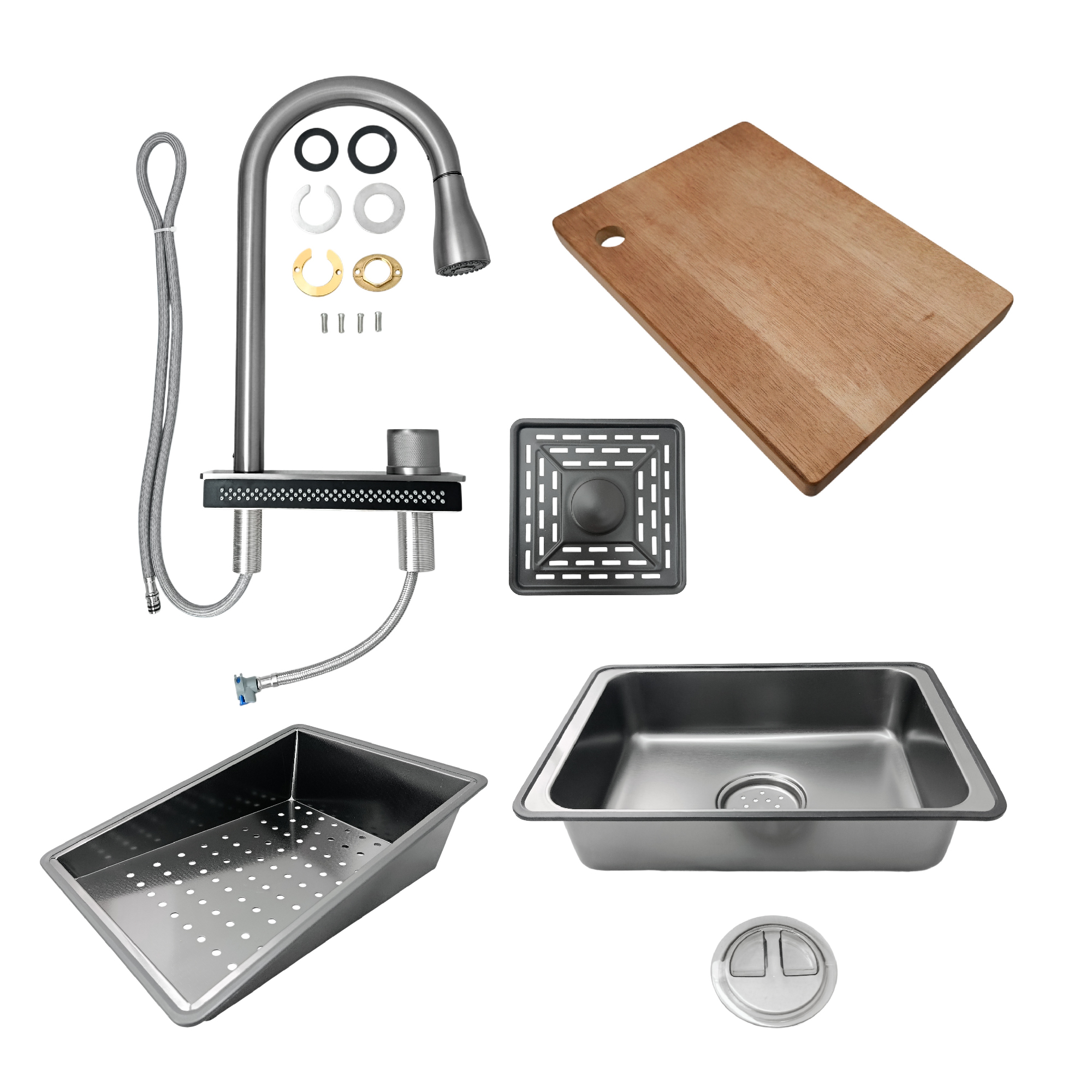 Lavaplatos Negro Acero Inox Con Grifería + Accesorios