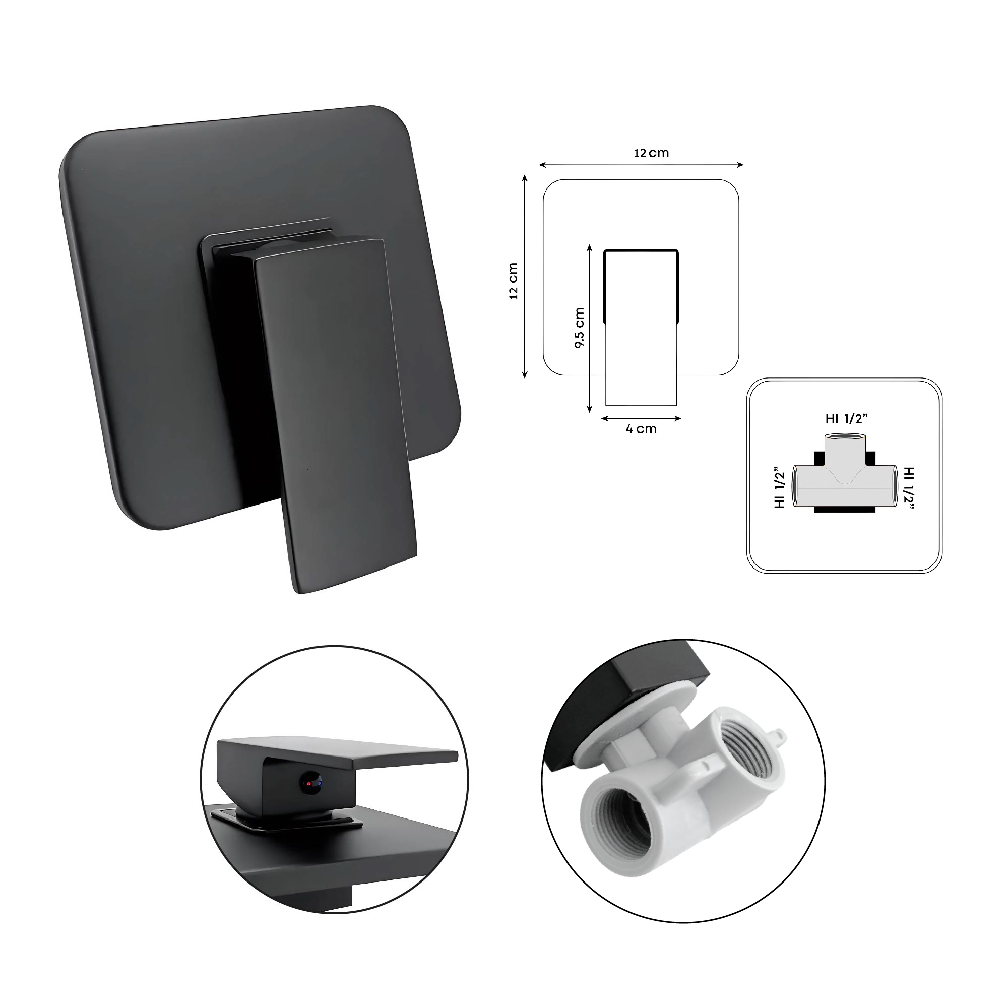 Monomando Mezclador Cuadrado Negro Cuerpo PVC