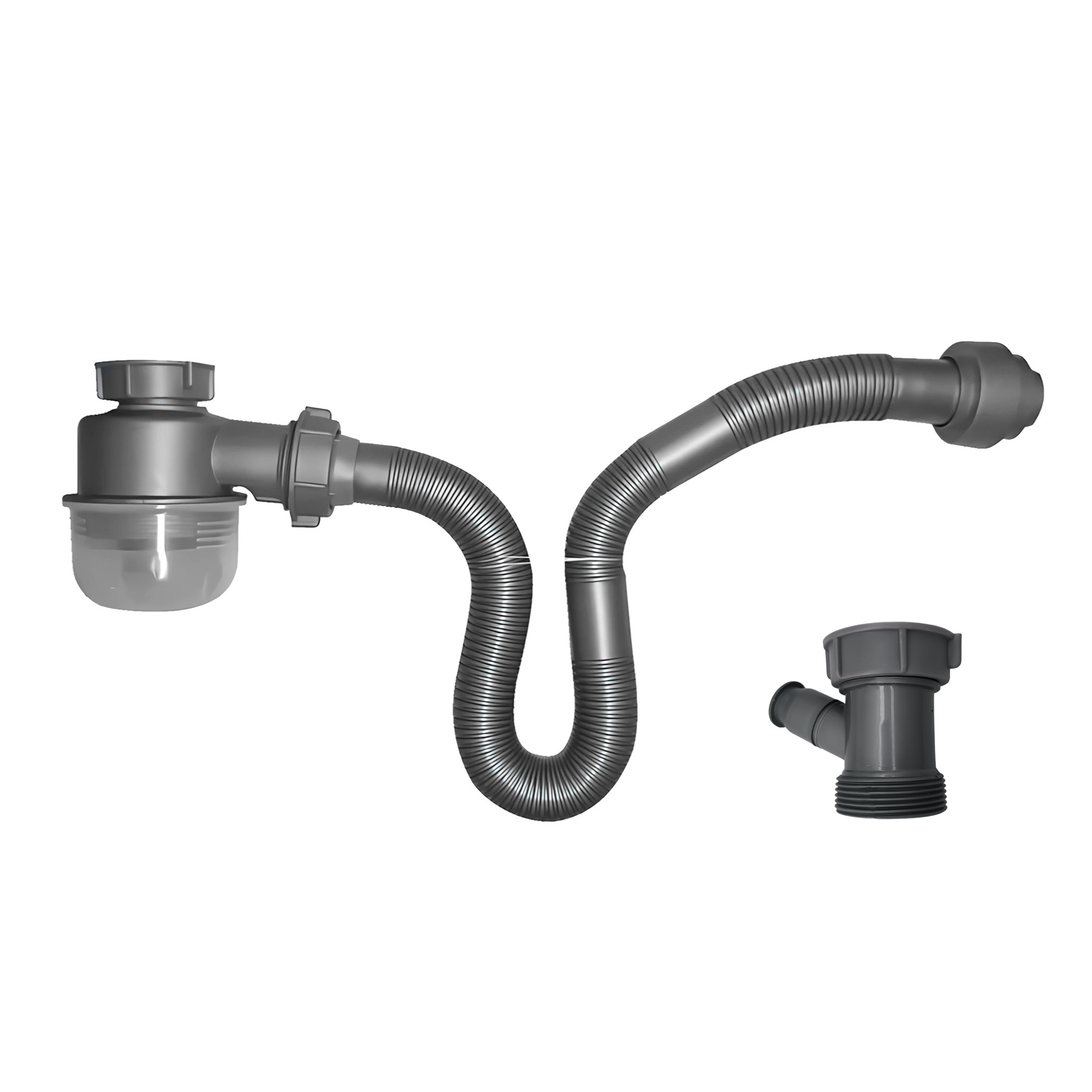 Sifón Flexible Sencillo Pvc Lavaplatos Gris Para 2 Pulgadas