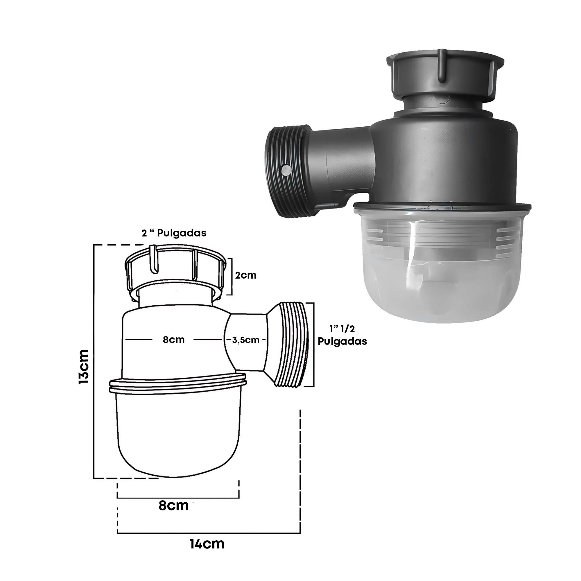 Sifón Flexible Sencillo Pvc Lavaplatos Gris Para 2 Pulgadas