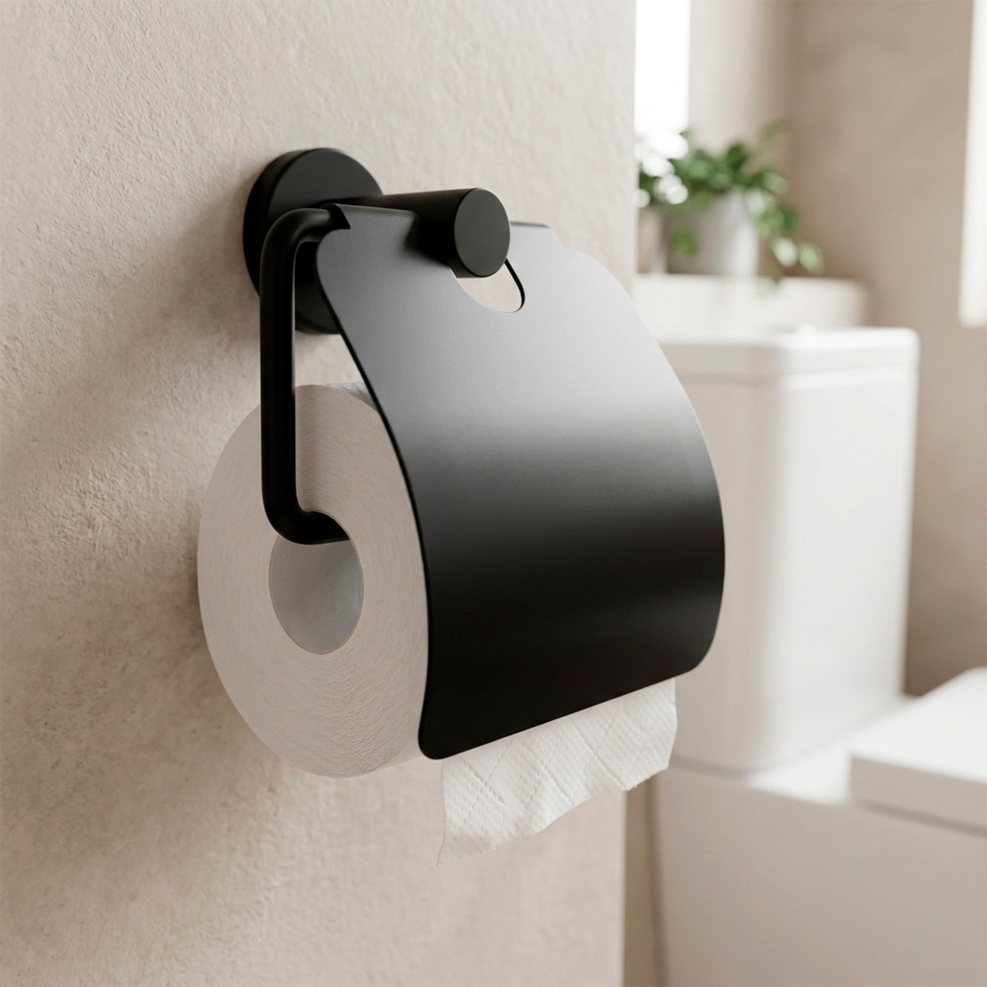 Portarollo Con Cubre Rollo Base Redonda Negro