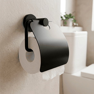 Portarollo Con Cubre Rollo Base Redonda Negro