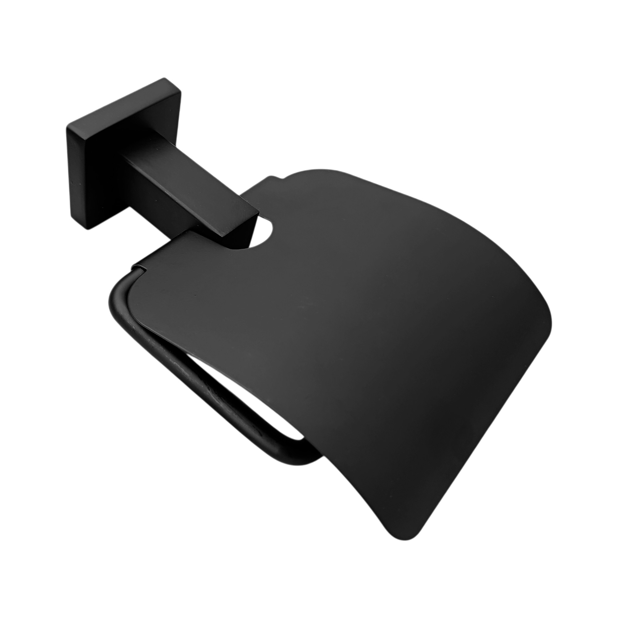 Portarrollo Base Cuadrada Negro Con Cubre Rollo