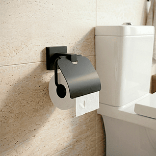 Portarrollo Base Cuadrada Negro Con Cubre Rollo