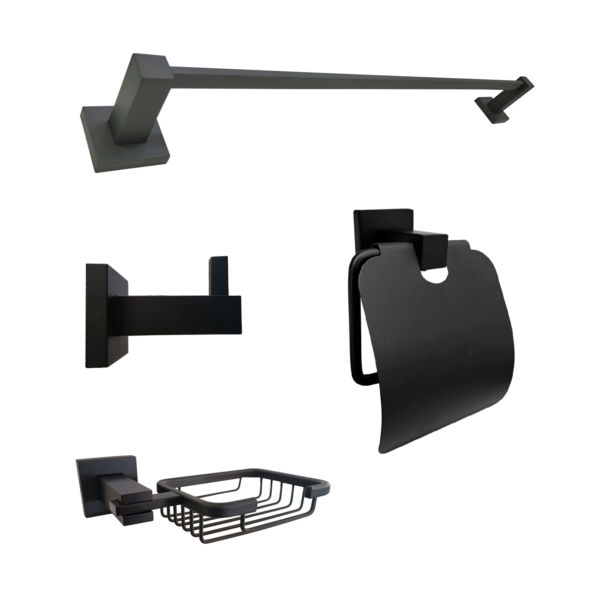 Set Accesorios Baño X4 Piezas Base Cuadrada Negro