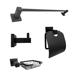 Set Accesorios Baño X4 Piezas Base Cuadrada Negro