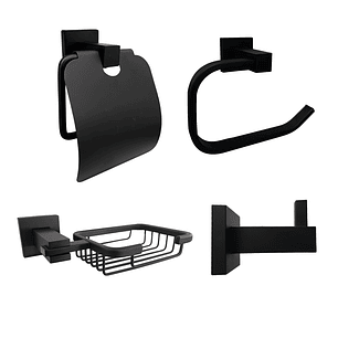 Set Accesorios Baño X4 Piezas Base Cuadrada Negro
