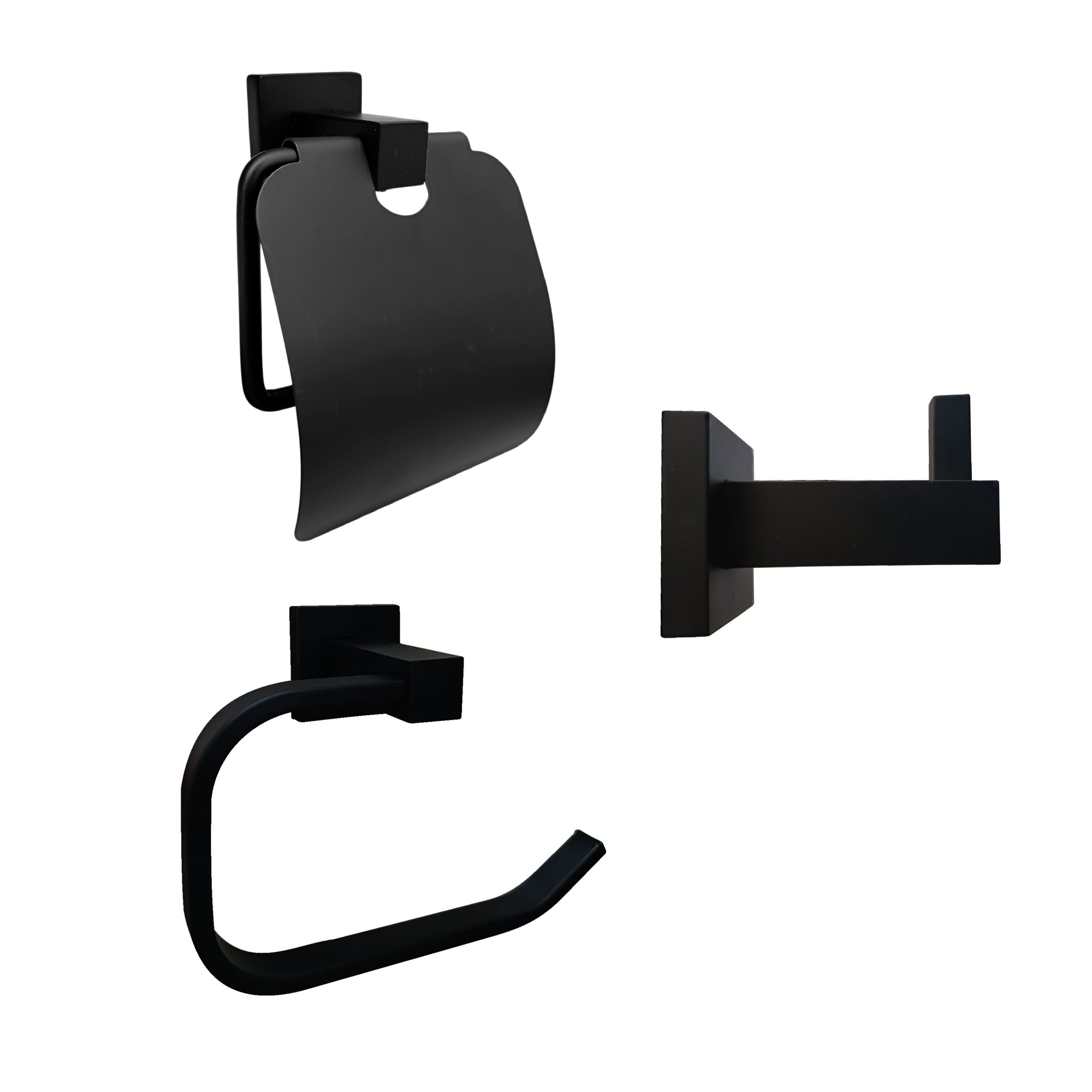 Set Accesorios Baño Negro X 3 Piezas Base Cuadrada C533