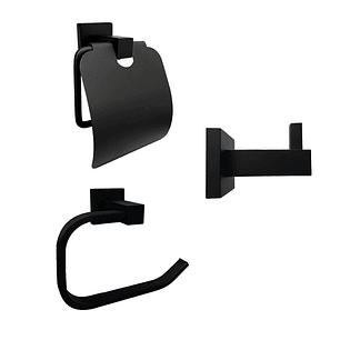 Set Accesorios Baño Negro X 3 Piezas Base Cuadrada C533