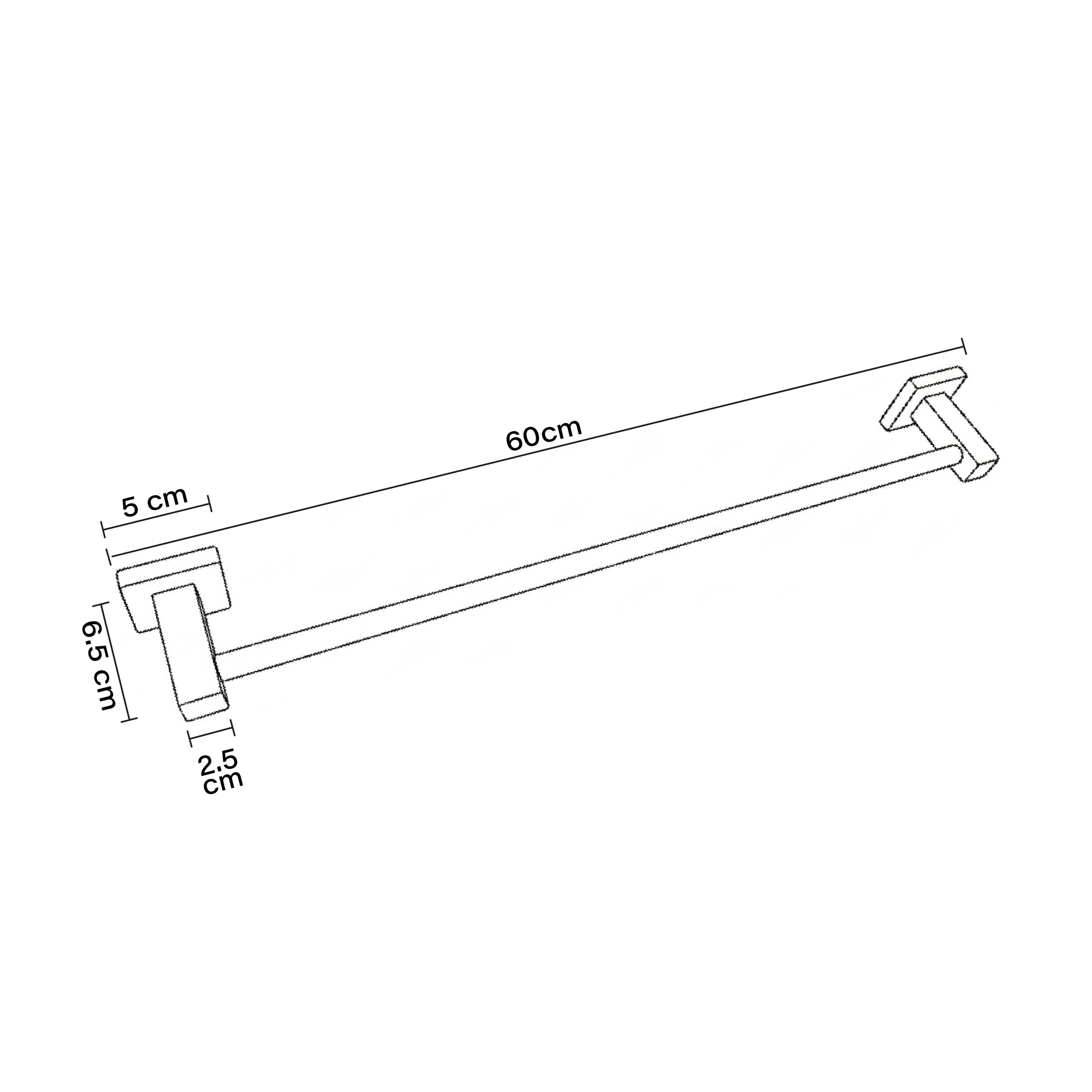 Toallero Barra Cilindrica 60cm Negro Base Cuadrada