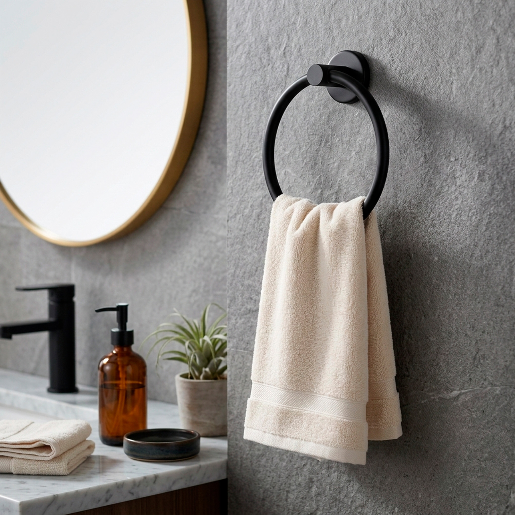 Toallero Mano Aro Base Redonda Negro