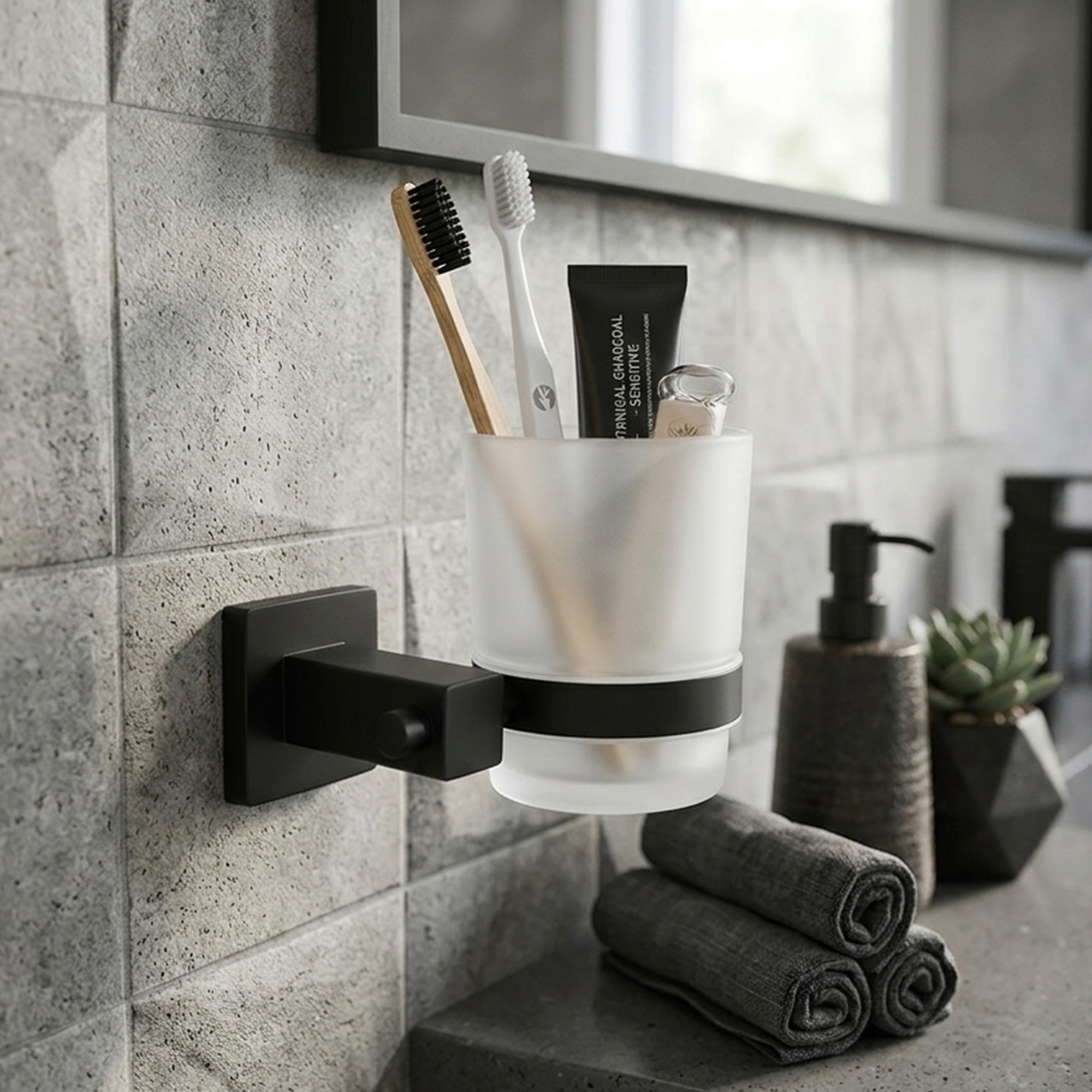 Portacepillos Negro Base Cuadrada CCOL-3303