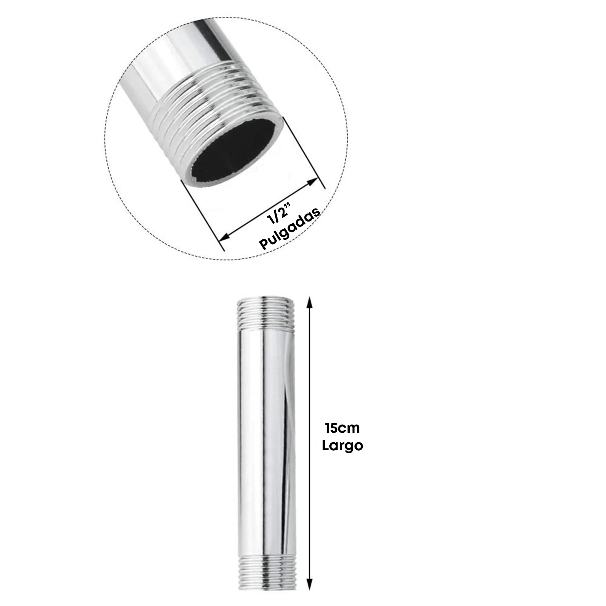 Brazo Cilindrico Techo A Ducha 15cm Metal Cromo Brillante