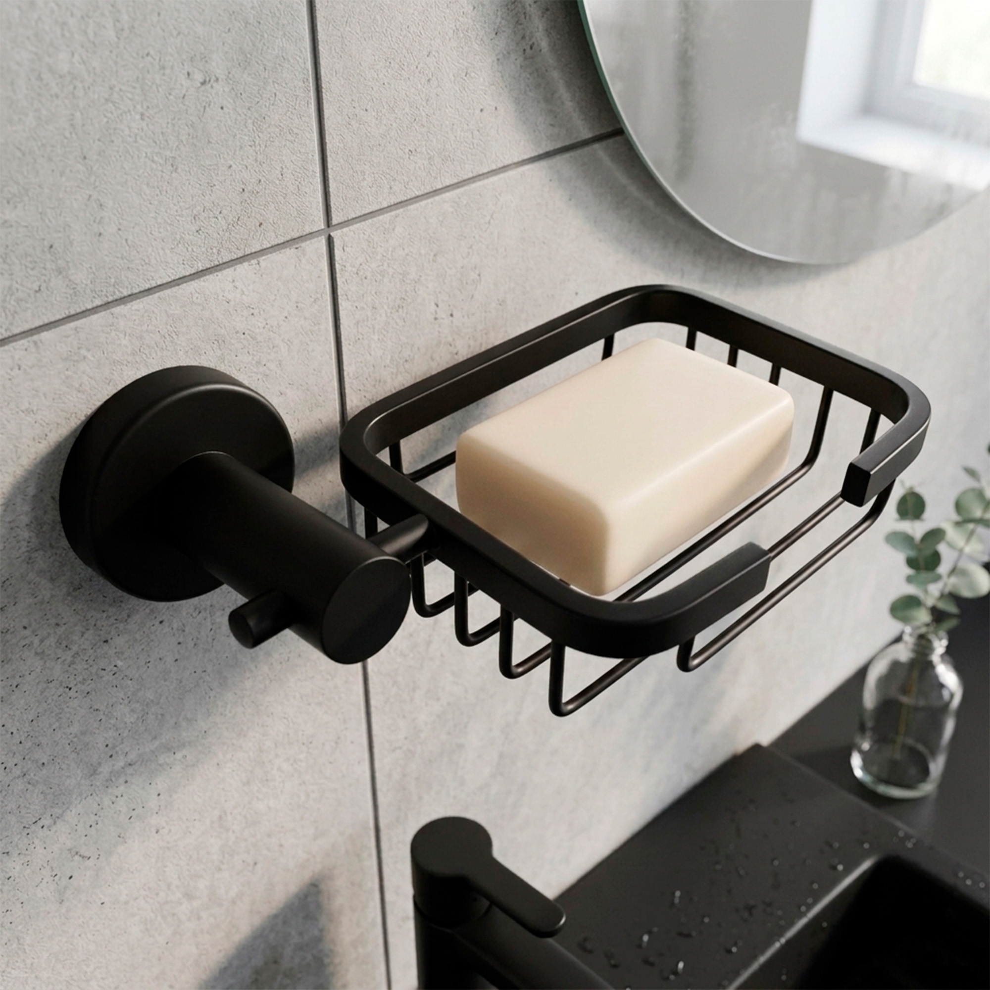 Jabonera Rejilla Base Redonda Negro