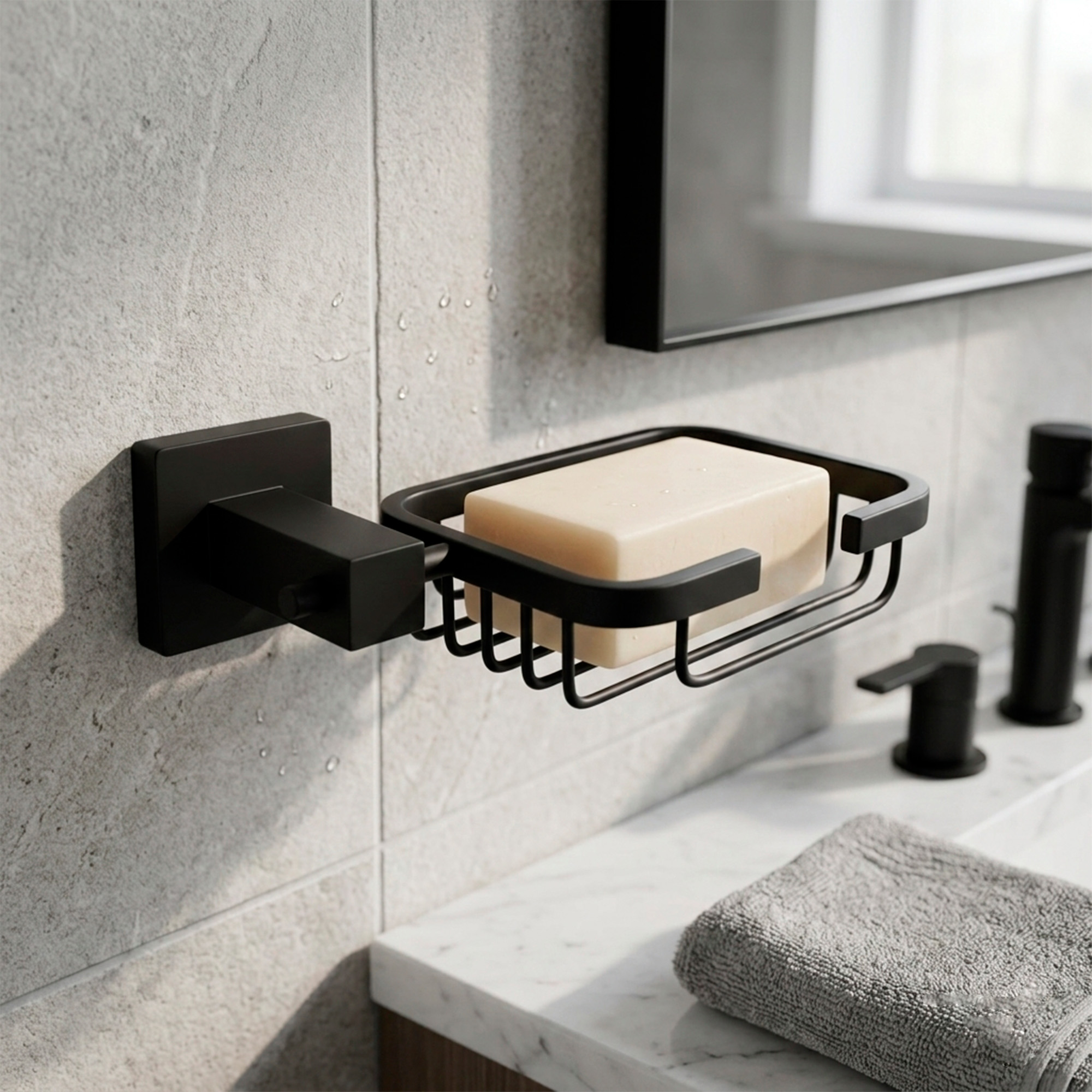 Jabonera Rejilla Base Cuadrada Negro