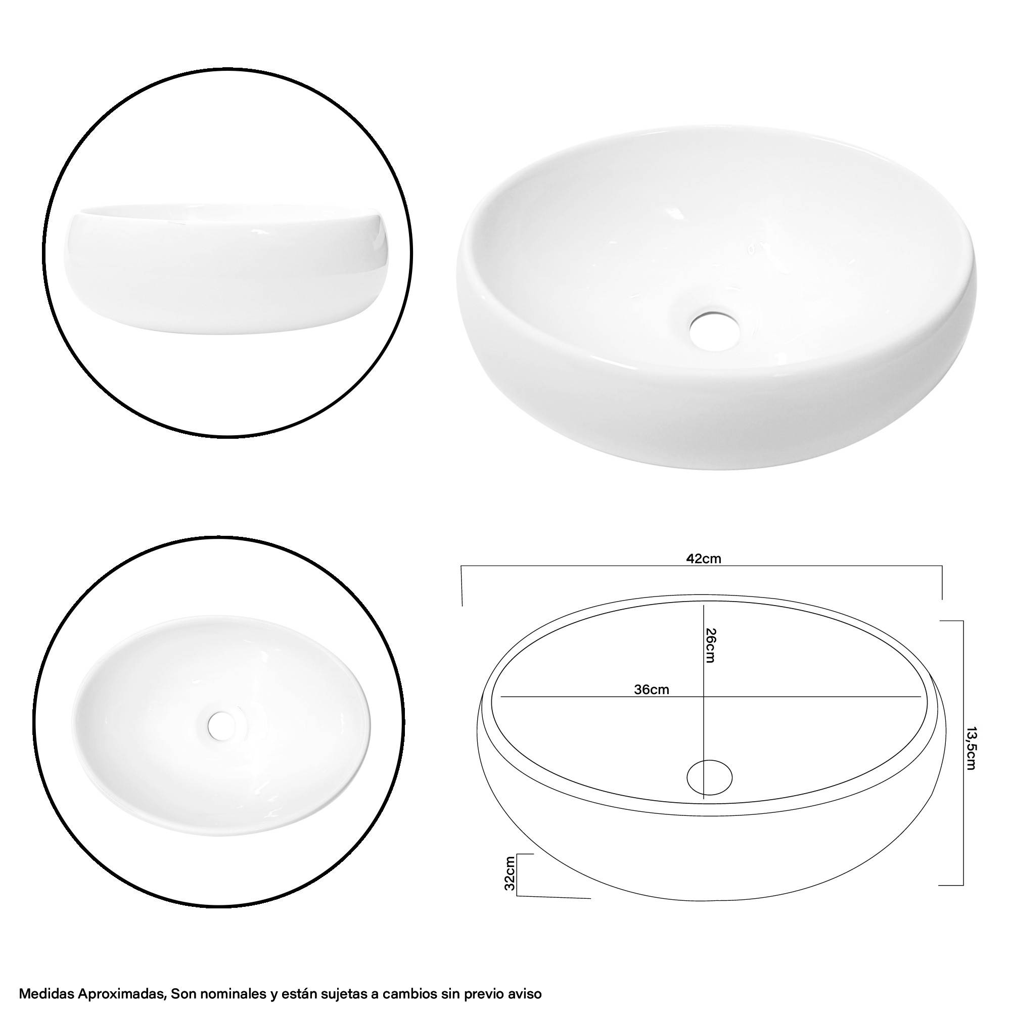 Lavamanos Ceramica Sobreponer Ovalado Blanco - Copey Pequeño