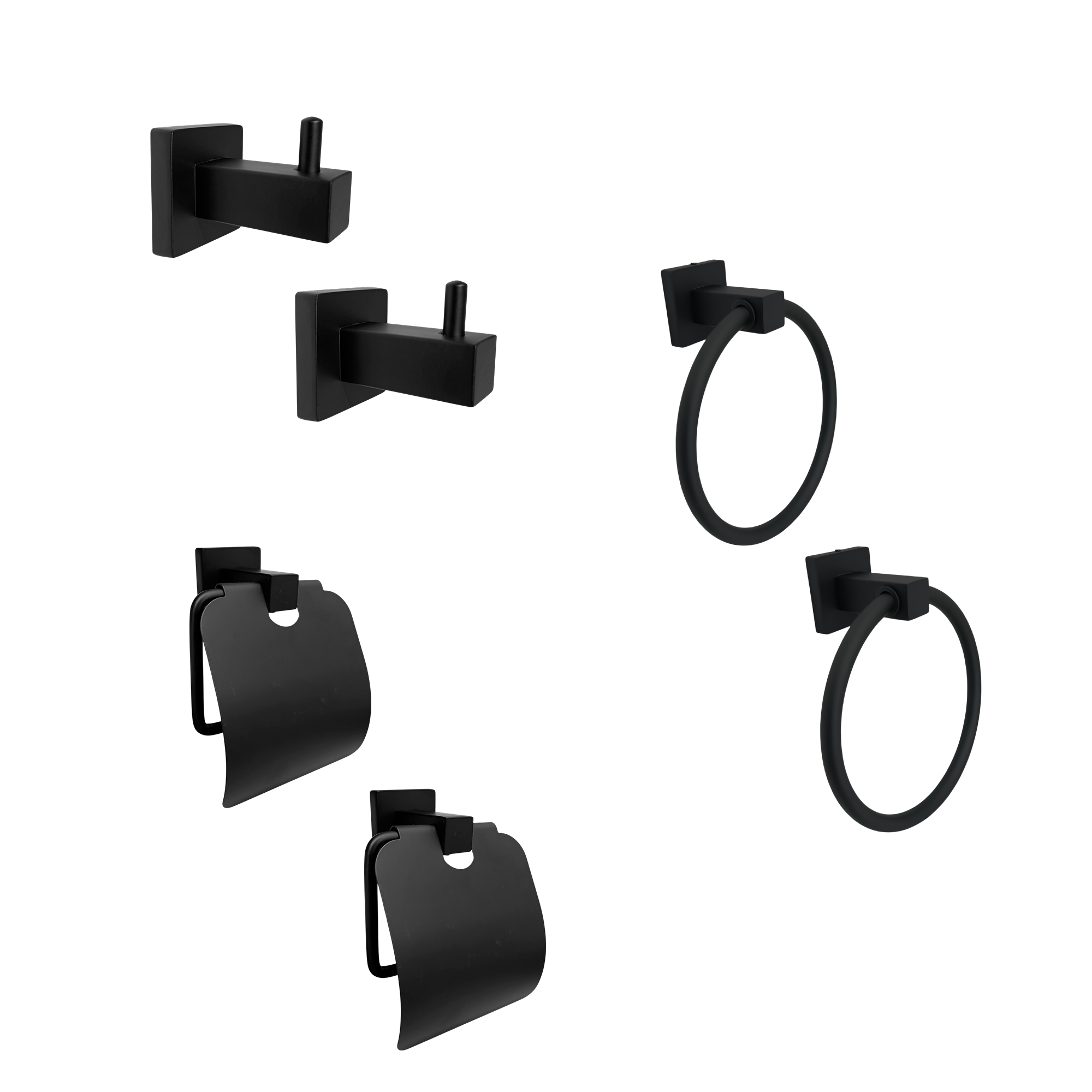 Pack x2 Set Accesorios Baño Negro Cuadrado x3 Piezas C1325